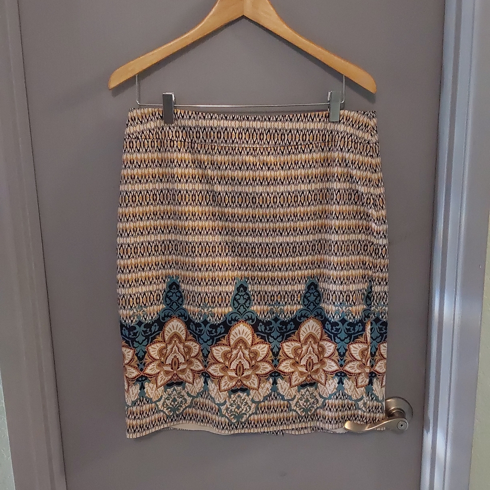 Ann Taylor Tan and Brown Embellished Pencil Skirt